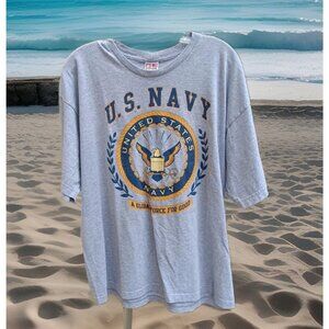 Vintage US Navy Shirt Adult XXL Grey A Global Force‎ For Good Bayside USA
